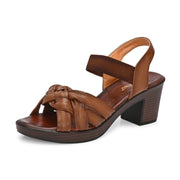 Women Knot Strap Block Heel Sandals (W-MT-50-TAN)