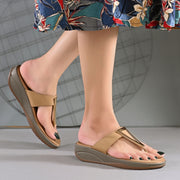 Women Beige Wedge Comfort Sandals (W-MT-52-BEIGE)