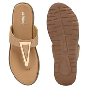Women Beige Wedge Comfort Sandals (W-MT-52-BEIGE)