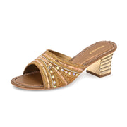 Women Embellished Open-Toe Heeled Sandals (W-MT-54-ANTIQUE-GOLD)