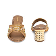 Women Embellished Open-Toe Heeled Sandals (W-MT-54-ANTIQUE-GOLD)