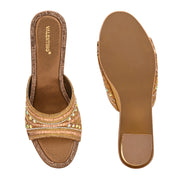 Women Embellished Open-Toe Heeled Sandals (W-MT-54-ANTIQUE-GOLD)