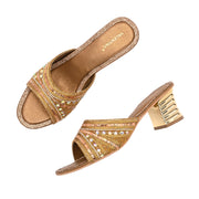 Women Embellished Open-Toe Heeled Sandals (W-MT-54-ANTIQUE-GOLD)