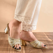 Women Embellished Open-Toe Heeled Sandals (W-MT-54-GOLDEN)