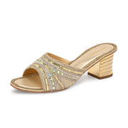 Women Embellished Open-Toe Heeled Sandals (W-MT-54-GOLDEN)
