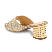 Women Embellished Open-Toe Heeled Sandals (W-MT-54-GOLDEN)