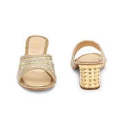 Women Embellished Open-Toe Heeled Sandals (W-MT-54-GOLDEN)