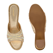 Women Embellished Open-Toe Heeled Sandals (W-MT-54-GOLDEN)