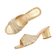 Women Embellished Open-Toe Heeled Sandals (W-MT-54-GOLDEN)