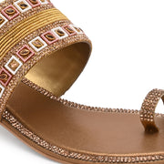 Women Embellished Toe-Ring Heeled Sandals (W-MT-55-ANTIQUE-GOLD)