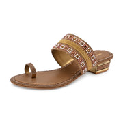 Women Embellished Toe-Ring Heeled Sandals (W-MT-55-ANTIQUE-GOLD)
