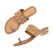 Women Embellished Toe-Ring Heeled Sandals (W-MT-55-ANTIQUE-GOLD)