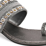 Women Embellished Toe-Ring Heeled Sandals (W-MT-55-GUNMETAL)