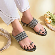 Women Embellished Toe-Ring Heeled Sandals (W-MT-55-GUNMETAL)