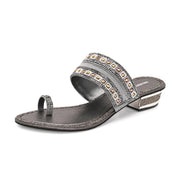 Women Embellished Toe-Ring Heeled Sandals (W-MT-55-GUNMETAL)