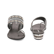 Women Embellished Toe-Ring Heeled Sandals (W-MT-55-GUNMETAL)