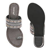 Women Embellished Toe-Ring Heeled Sandals (W-MT-55-GUNMETAL)