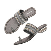 Women Embellished Toe-Ring Heeled Sandals (W-MT-55-GUNMETAL)