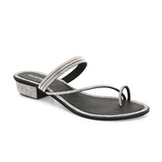 Women Embellished Toe-Ring Heeled Sandals (W-MT-56-BLACK)