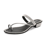 Women Embellished Toe-Ring Heeled Sandals (W-MT-56-BLACK)