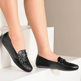 Women Premium Leather Laofers (W-MT-64-BLACK)