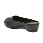 Women Premium Leather Textured Open-Toe Wedge Sandals (W-MT-66-BLACK)