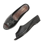 Women Premium Leather Textured Open-Toe Wedge Sandals (W-MT-66-BLACK)