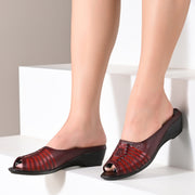 Women Premium Leather Textured Open-Toe Wedge Sandals (W-MT-66-MAROON)