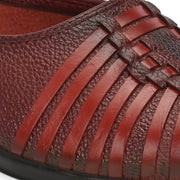 Women Premium Leather Textured Open-Toe Wedge Sandals (W-MT-66-MAROON)