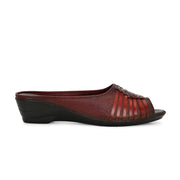 Women Premium Leather Textured Open-Toe Wedge Sandals (W-MT-66-MAROON)