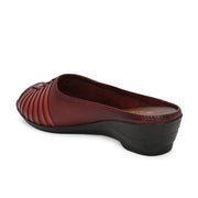 Women Premium Leather Textured Open-Toe Wedge Sandals (W-MT-66-MAROON)