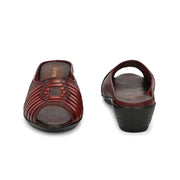 Women Premium Leather Textured Open-Toe Wedge Sandals (W-MT-66-MAROON)