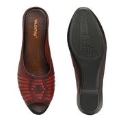 Women Premium Leather Textured Open-Toe Wedge Sandals (W-MT-66-MAROON)