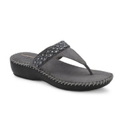 Women Embellished Toe-Post Wedge Sandals (W-MT-68-GUNMETAL)