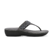 Women Embellished Toe-Post Wedge Sandals (W-MT-68-GUNMETAL)