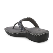 Women Embellished Toe-Post Wedge Sandals (W-MT-68-GUNMETAL)