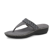 Women Embellished Toe-Post Wedge Sandals (W-MT-68-GUNMETAL)