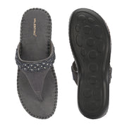Women Embellished Toe-Post Wedge Sandals (W-MT-68-GUNMETAL)