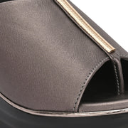 Women Metallic Wedge Slide Sandals (W-MT-70-GUNMETAL)