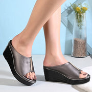 Women Metallic Wedge Slide Sandals (W-MT-70-GUNMETAL)