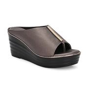 Women Metallic Wedge Slide Sandals (W-MT-70-GUNMETAL)