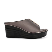 Women Metallic Wedge Slide Sandals (W-MT-70-GUNMETAL)