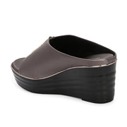 Women Metallic Wedge Slide Sandals (W-MT-70-GUNMETAL)