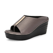 Women Metallic Wedge Slide Sandals (W-MT-70-GUNMETAL)