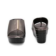 Women Metallic Wedge Slide Sandals (W-MT-70-GUNMETAL)