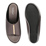 Women Metallic Wedge Slide Sandals (W-MT-70-GUNMETAL)