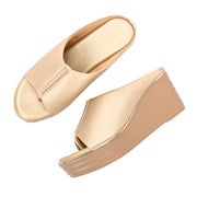 Women Metallic Wedge Slide Sandals (W-MT-70-LIGHTGOLD)