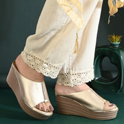 Women Metallic Wedge Slide Sandals (W-MT-70-LIGHTGOLD)