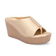 Women Metallic Wedge Slide Sandals (W-MT-70-LIGHTGOLD)