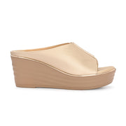 Women Metallic Wedge Slide Sandals (W-MT-70-LIGHTGOLD)